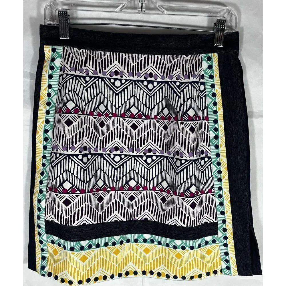 Nanette Lepore silk blend denim multi print skirt
